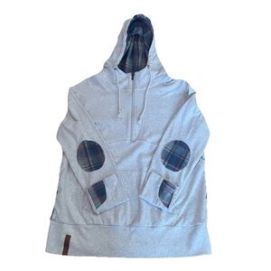 Ampersand Avenue Womens XXL Pullover Hoodie Plaid Accents Zipper Thumb Holes